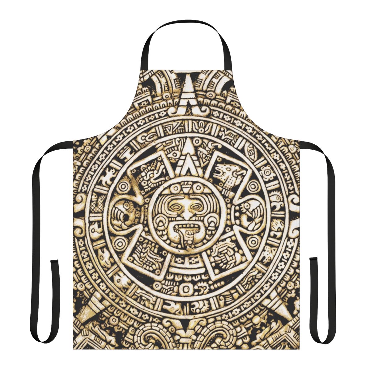 Handmade apron featuring an intricate Aztec calendar design