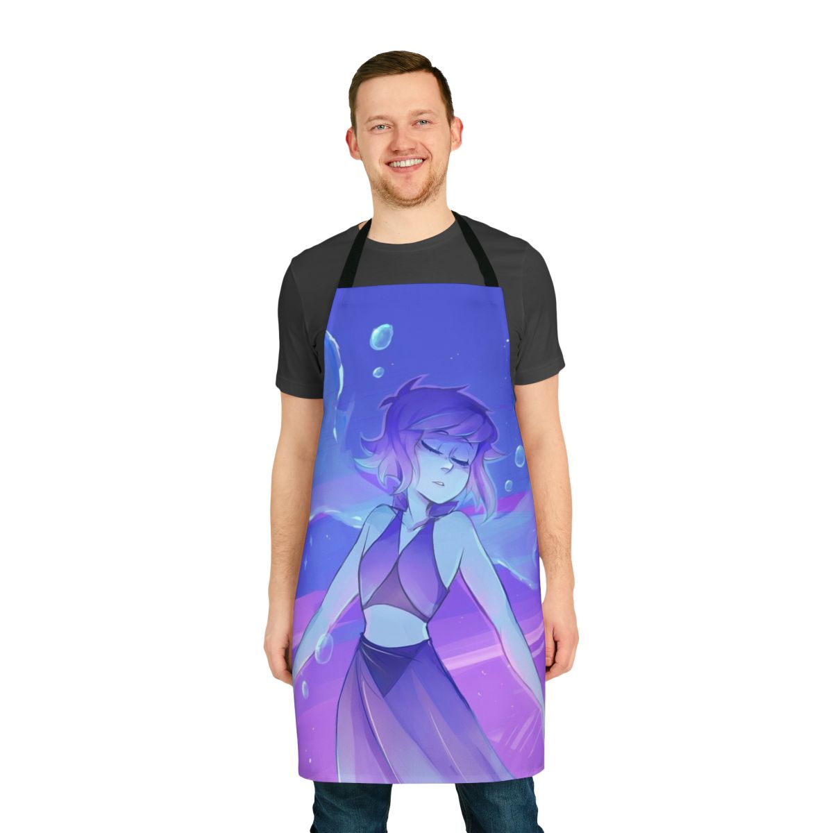 Handmade blue and purple apron with lapis lazuli design, inspired by the popular cartoon series Steven Universe