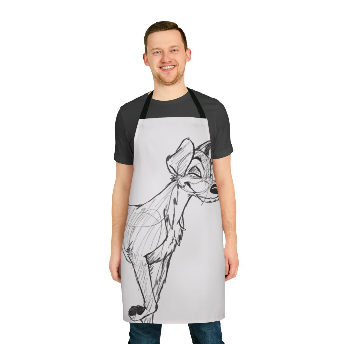 Handmade apron featuring a sketch design inspired by the Disney film Lady and the Tramp