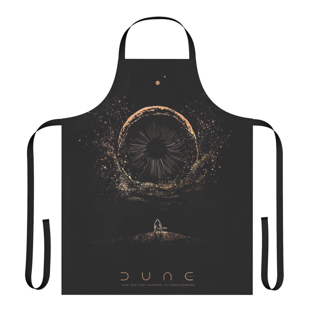 A handmade apron featuring the iconic sandworm from the Dune science fiction universe.