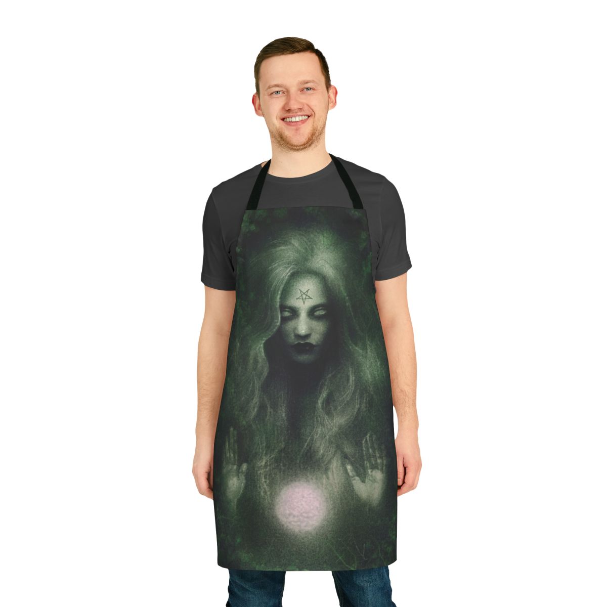 Handmade forest witch apron with occult, gothic, and nature-inspired design