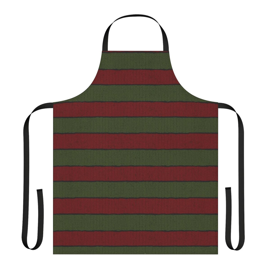 Handmade knit apron featuring a Freddy Krueger-inspired design