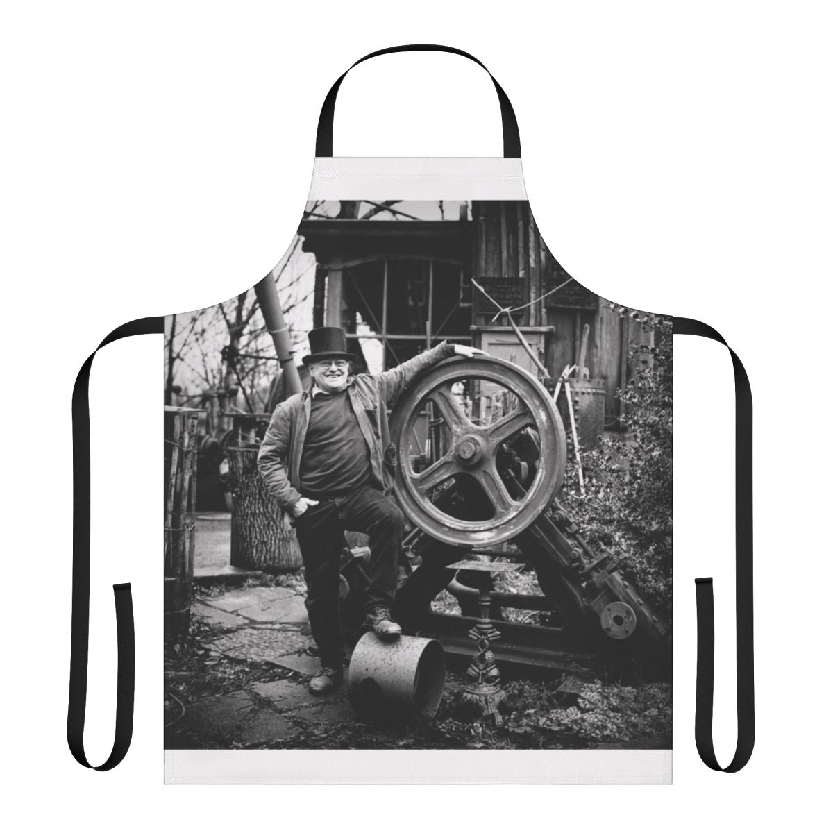A high-quality, heritage-inspired apron featuring an industrial, steampunk-like design.