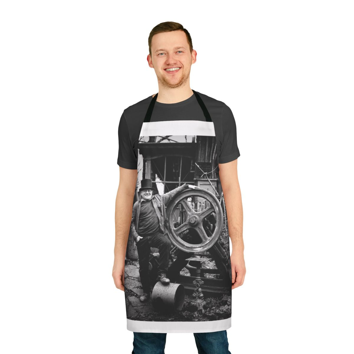A high-quality, heritage-inspired apron featuring an industrial, steampunk-like design.