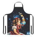 Handmade maker apron featuring a surreal collage design with vintage, psychedelic, and abstract elements.