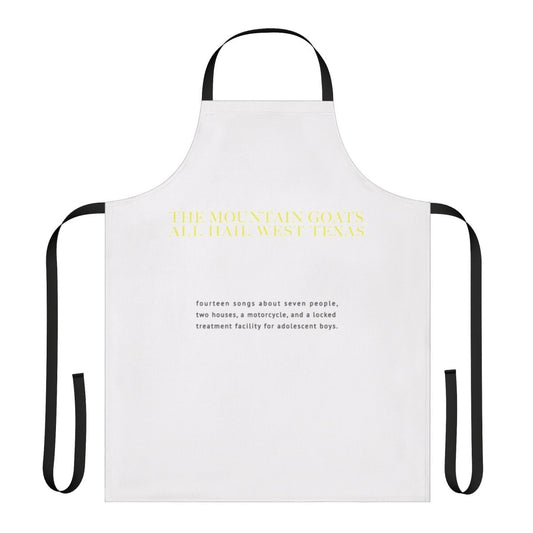 Handmade mountain goats apron featuring the album artwork for "All Hail West Texas"