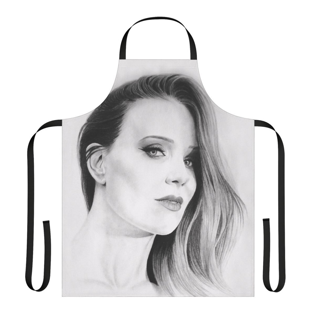 Handmade apron featuring a minimalist pencil portrait design inspired by Epica singer Simone Simons