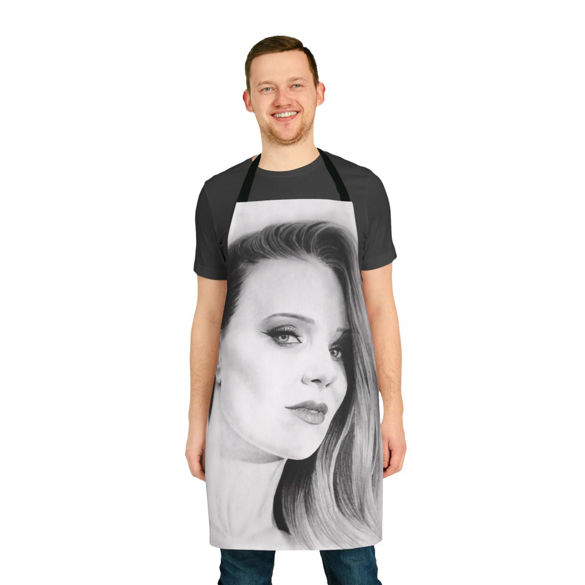 Handmade apron featuring a minimalist pencil portrait design inspired by Epica singer Simone Simons