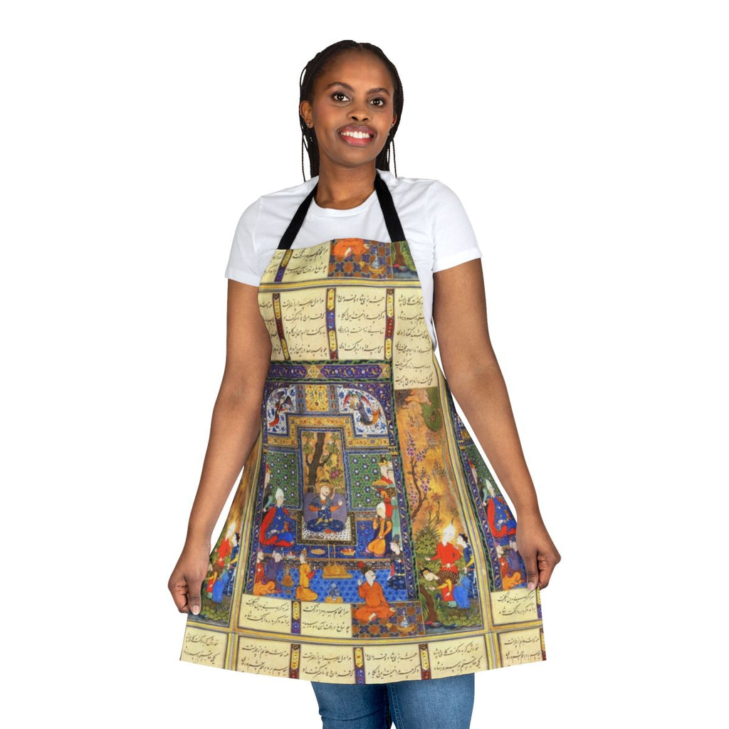 Handmade apron featuring a modern Persian calligraphy design