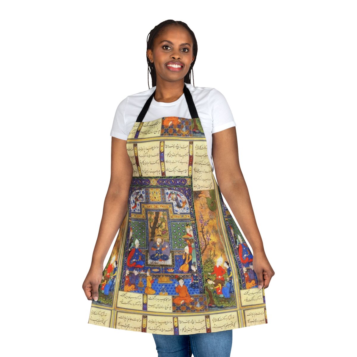 Handmade apron featuring a modern Persian calligraphy design
