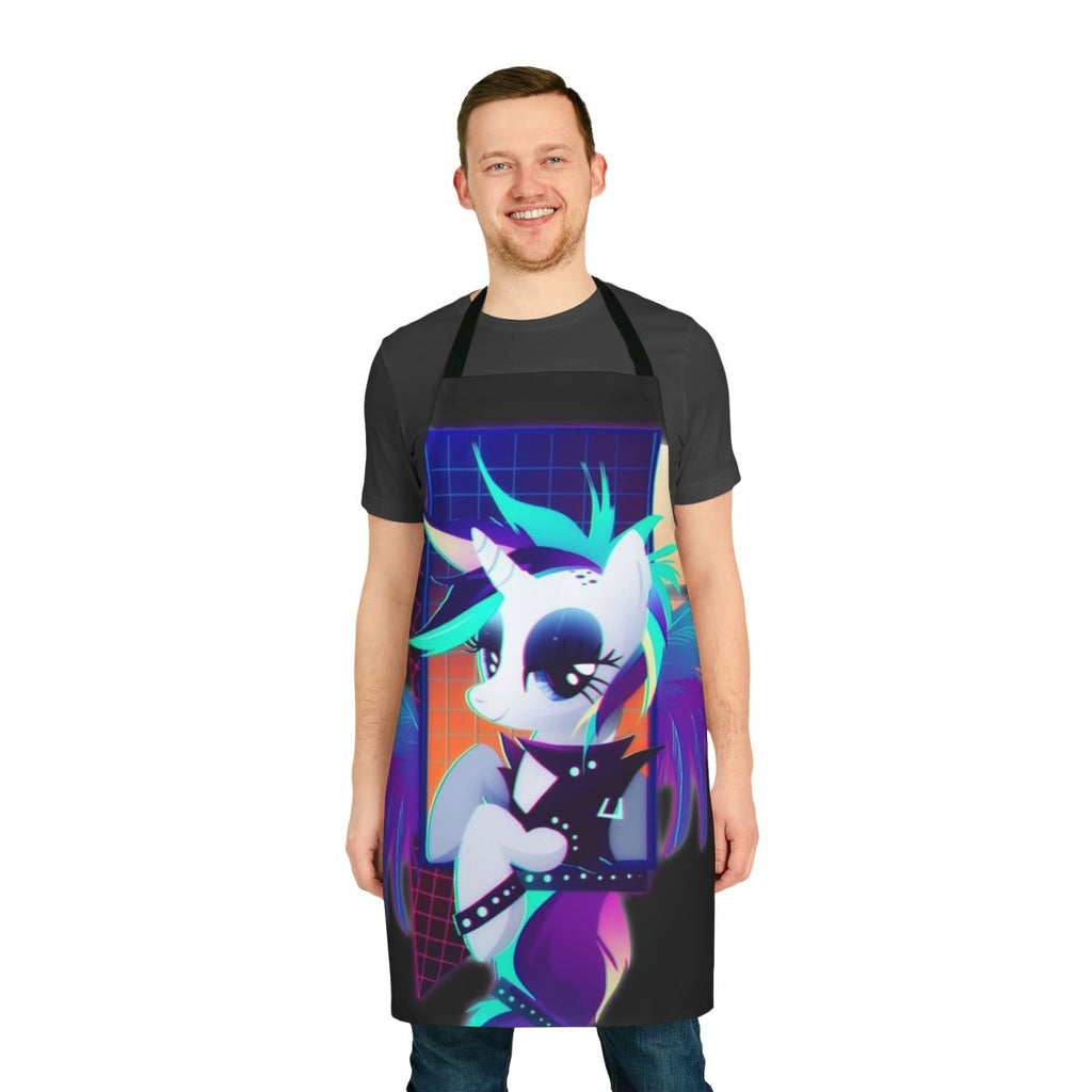 Pastel pink and purple apron featuring a punk-inspired design inspired by the character Rarity from My Little Pony: Friendship is Magic.
