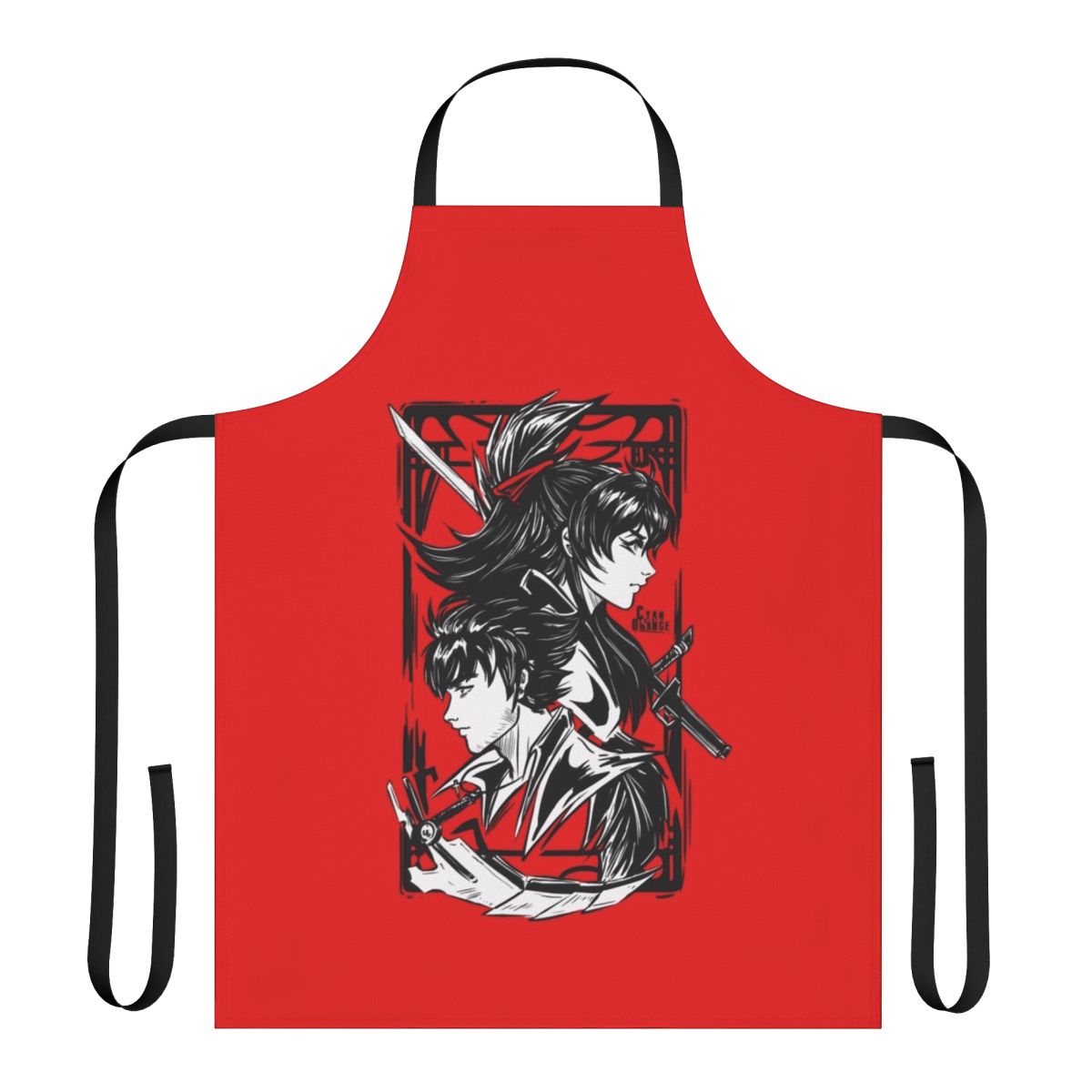 Handmade apron featuring the Branwen twins Raven and Qrow from the RWBY series