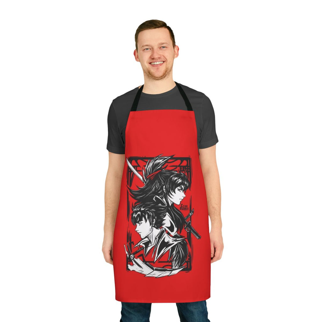 Handmade apron featuring the Branwen twins Raven and Qrow from the RWBY series