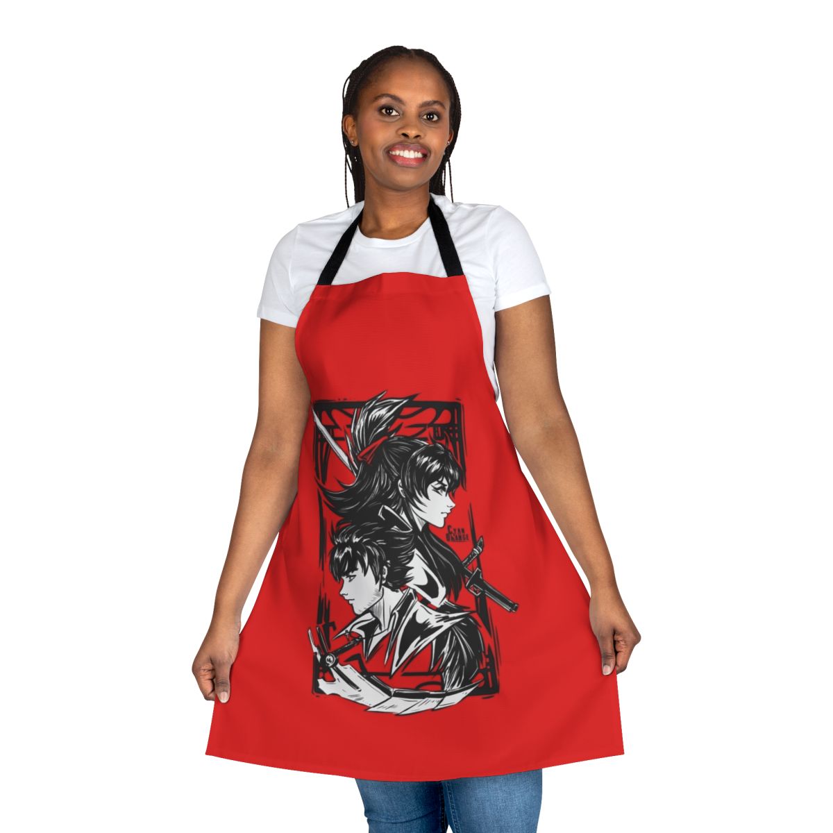 Handmade apron featuring the Branwen twins Raven and Qrow from the RWBY series