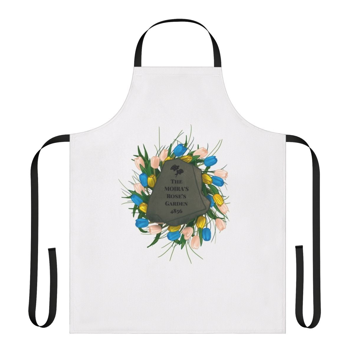 Handmade custom apron featuring a gardening theme inspired by the television show Schitt's Creek.