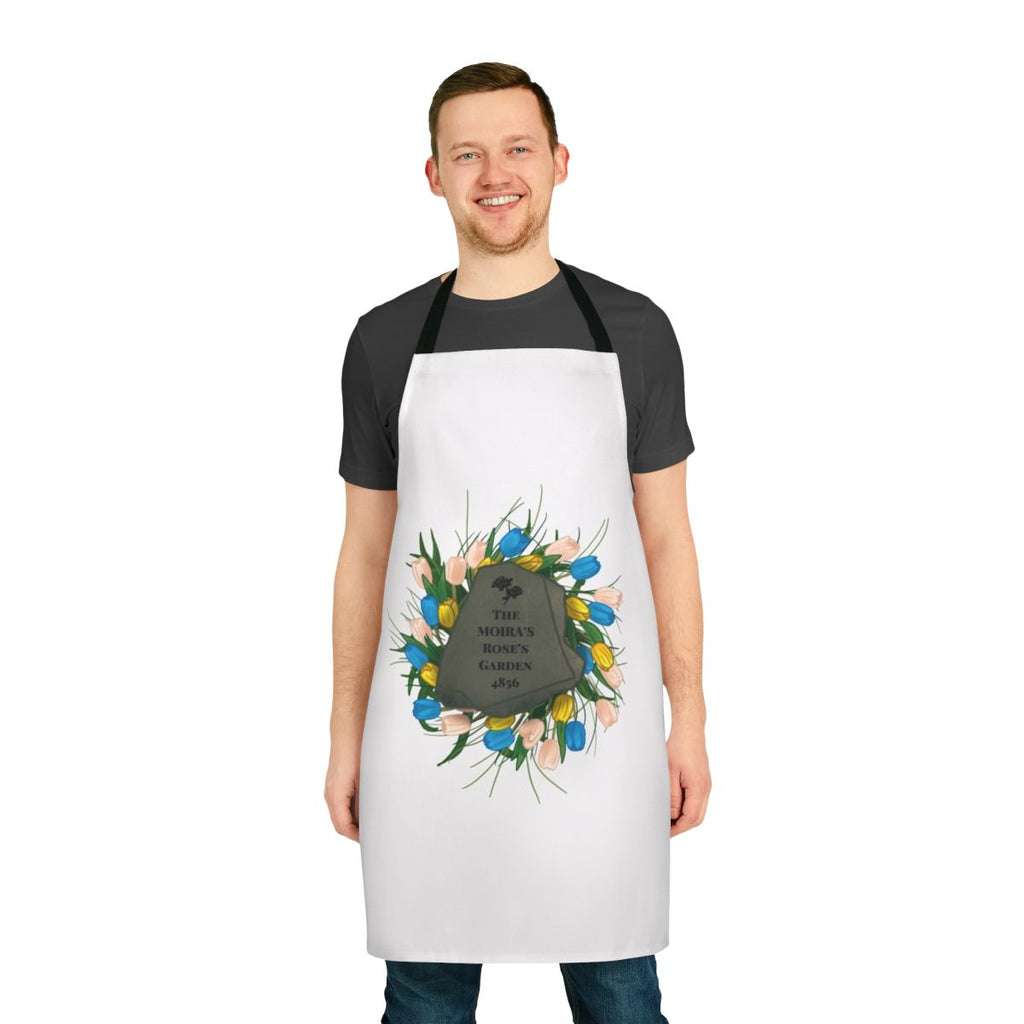 Handmade custom apron featuring a gardening theme inspired by the television show Schitt's Creek.