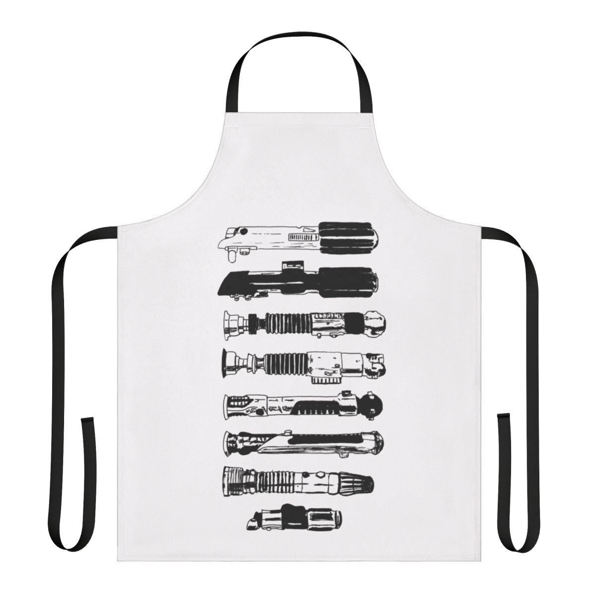 Handmade apron with a minimalist Star Wars-inspired design in black and white.