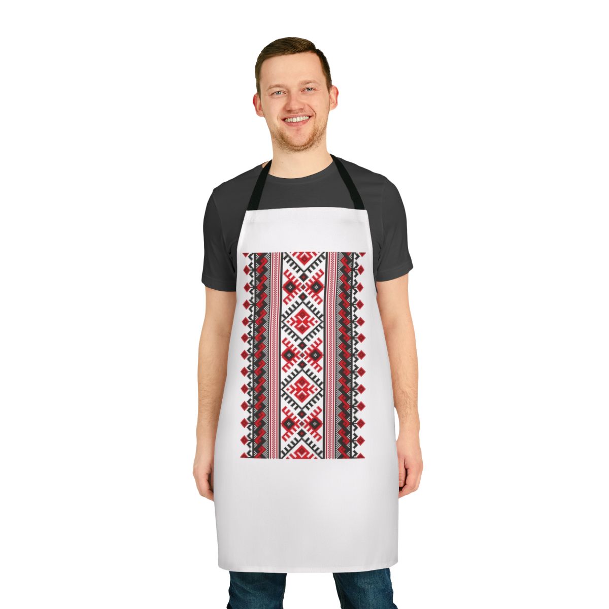 Handmade Ukrainian embroidered apron featuring traditional vyshyvanka patterns and Slavic cultural designs