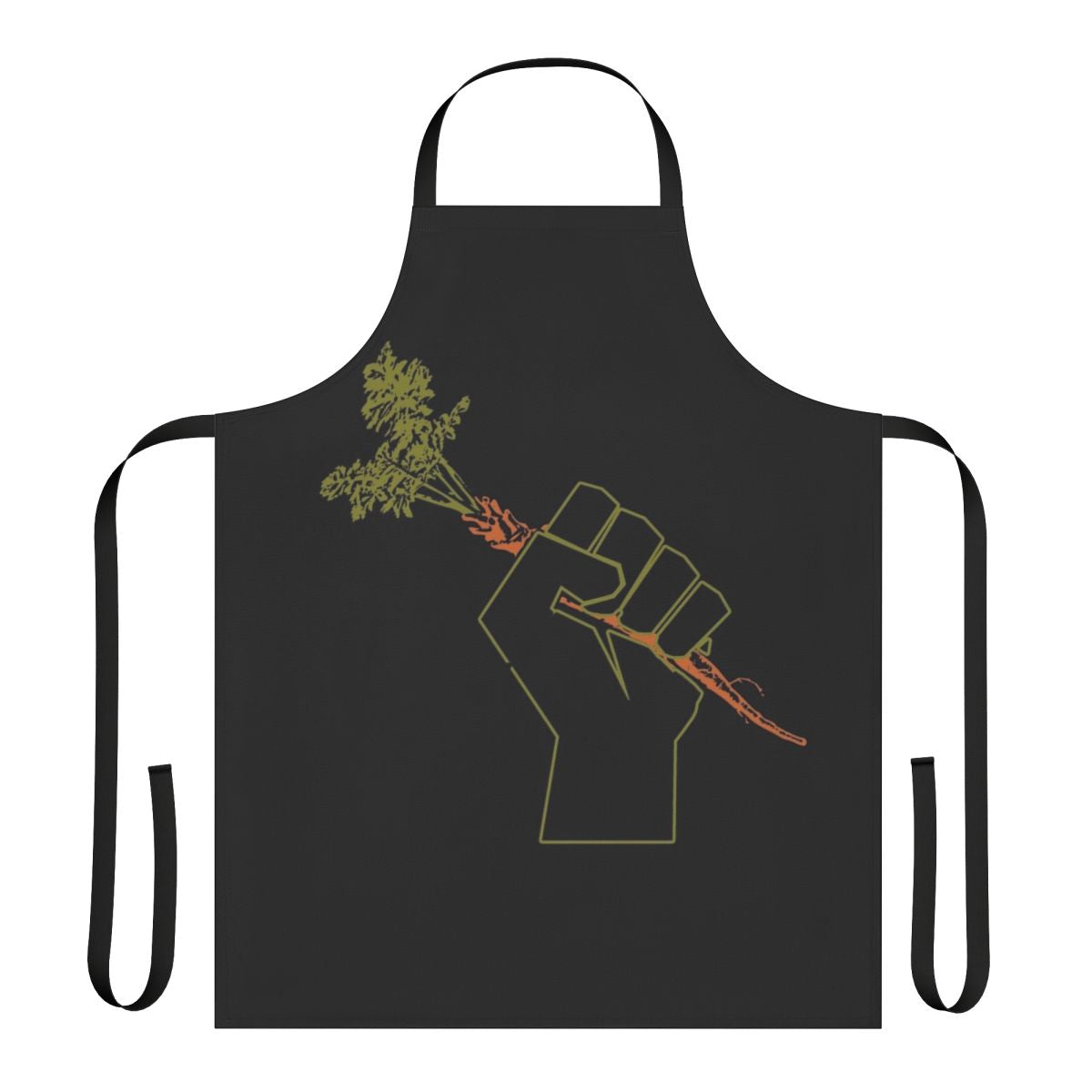 Handmade veggie permaculture apron with fist of solidarity symbol for gardeners and farmers