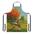 A handmade vintage-inspired one-of-a-kind apron with a meadow and goat design