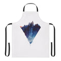A handmade apron featuring a watercolor painting of a fox in a lush forest setting.