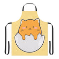 A vibrant yellow apron featuring a charming cat design, perfect for the kitchen.