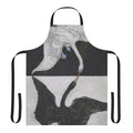Handpainted black and white swan apron featuring a vintage-style swan design inspired by the artwork of Hilma af Klint.