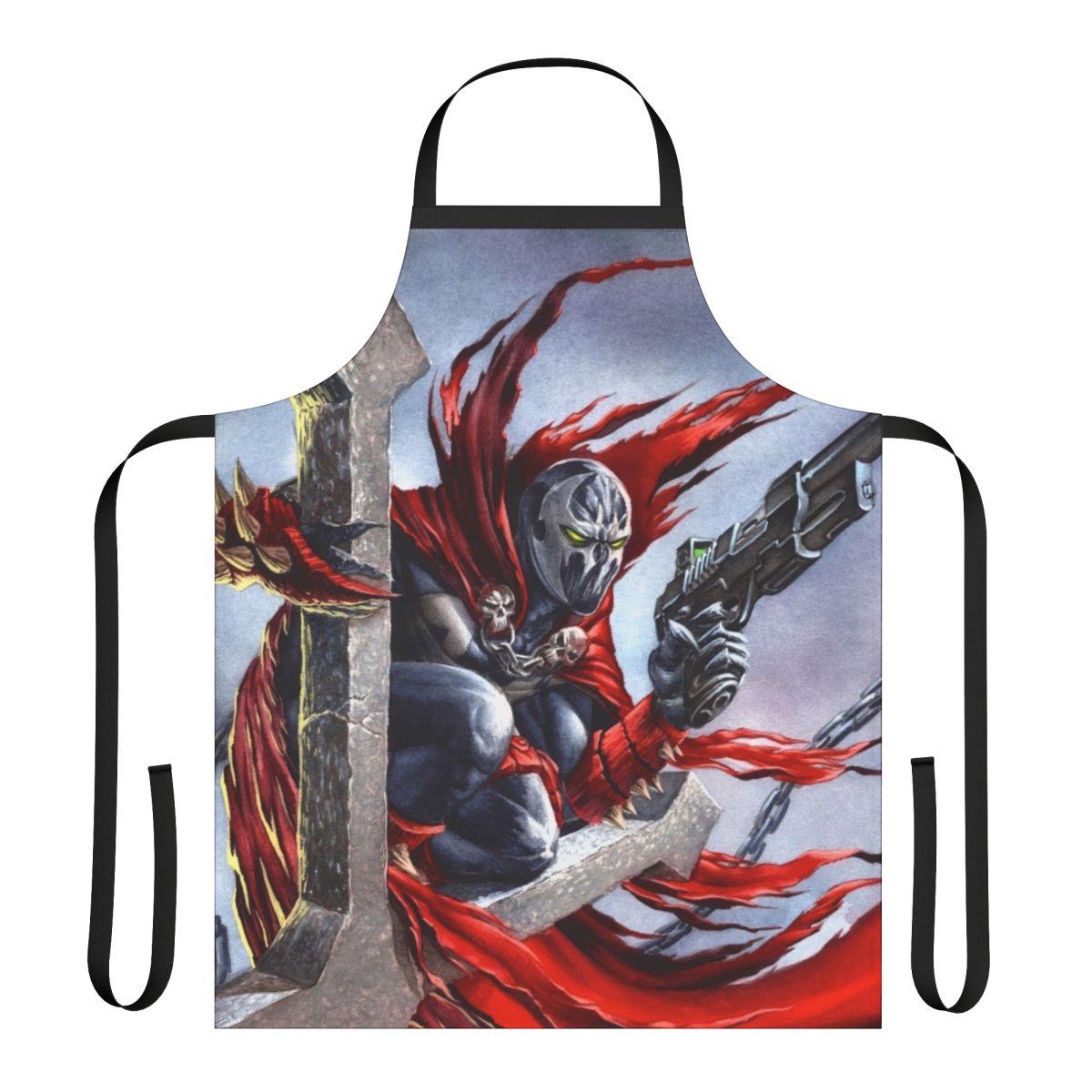 Handpainted apron featuring a Spawn fan art design in watercolor and gouache