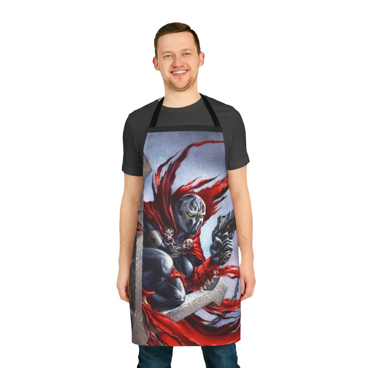 Handpainted apron featuring a Spawn fan art design in watercolor and gouache