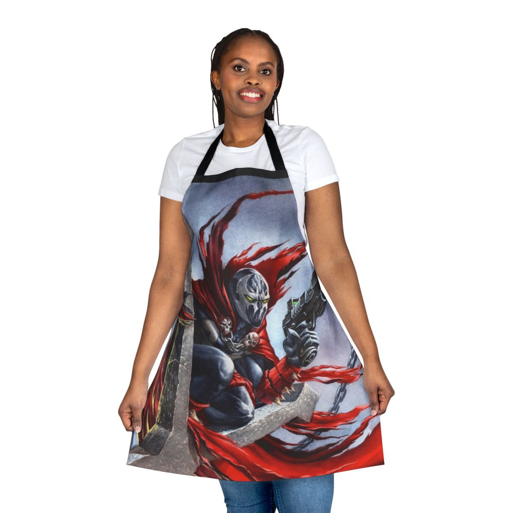 Handpainted apron featuring a Spawn fan art design in watercolor and gouache