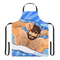 A high-quality apron featuring an illustration of a handsome, bearded bear character.