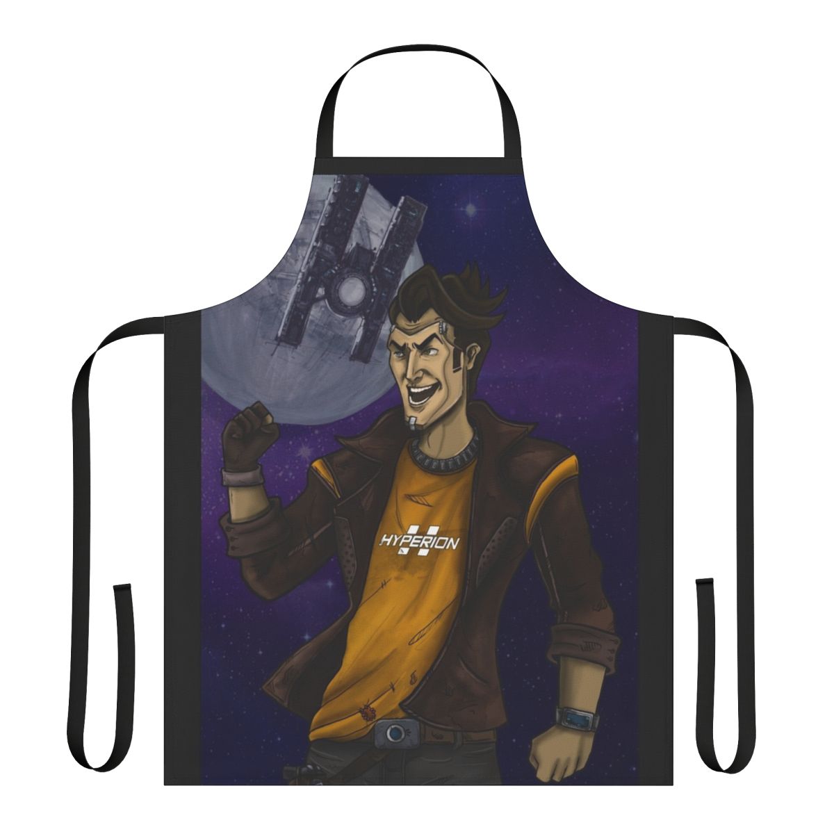 Handsome Jack-themed apron with Borderlands logo and design