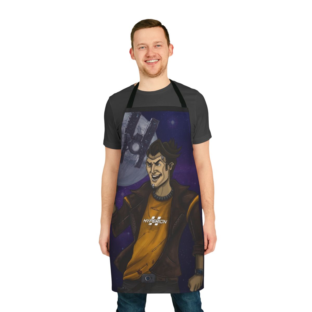 Handsome Jack-themed apron with Borderlands logo and design