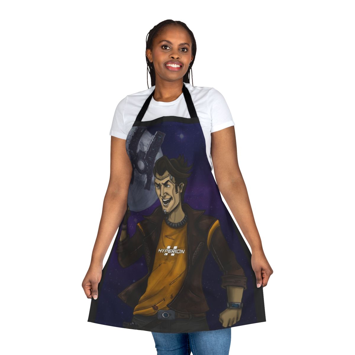 Handsome Jack-themed apron with Borderlands logo and design