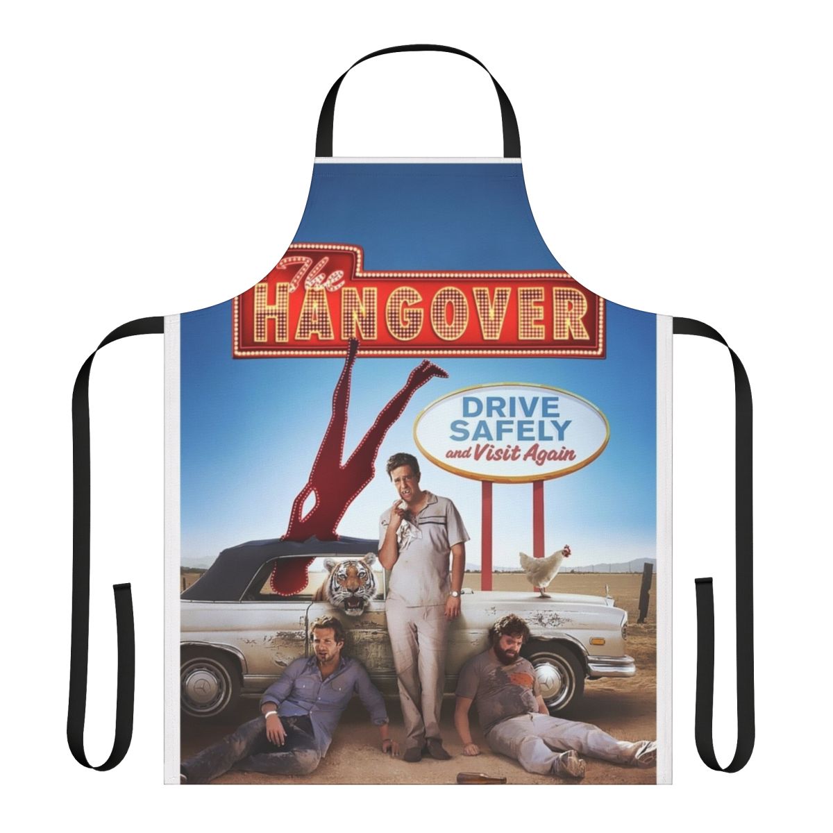 Hangover-themed apron featuring characters from the popular comedy film