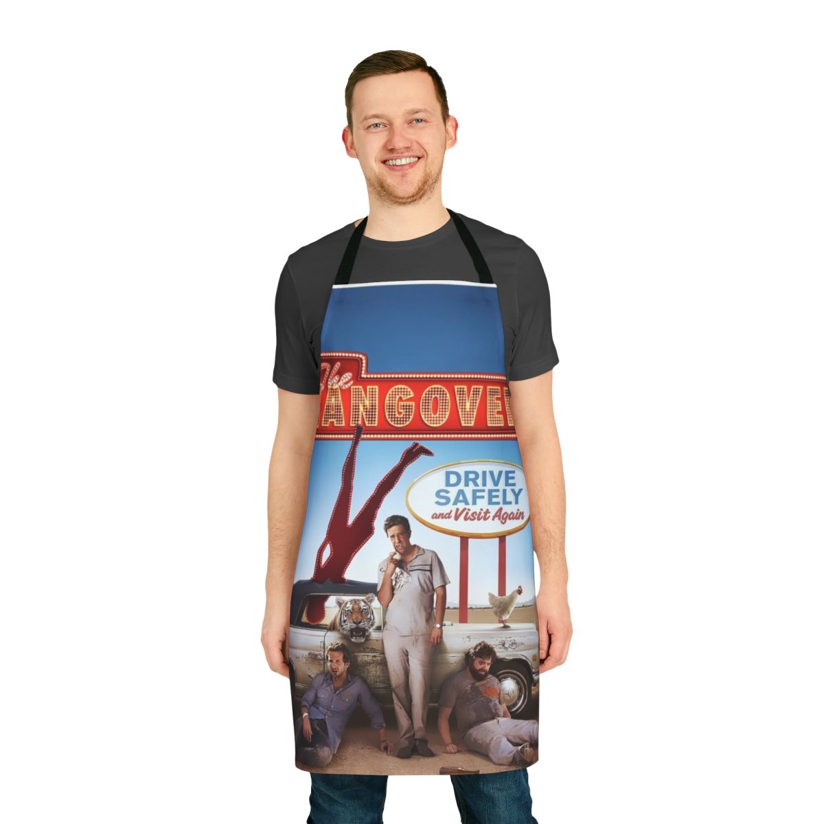 Hangover-themed apron featuring characters from the popular comedy film