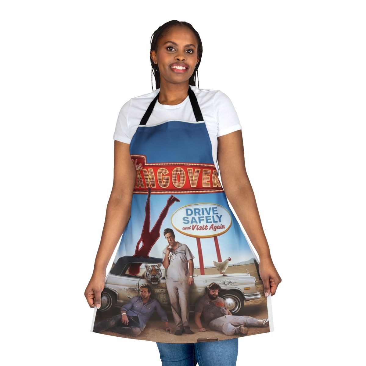 Hangover-themed apron featuring characters from the popular comedy film