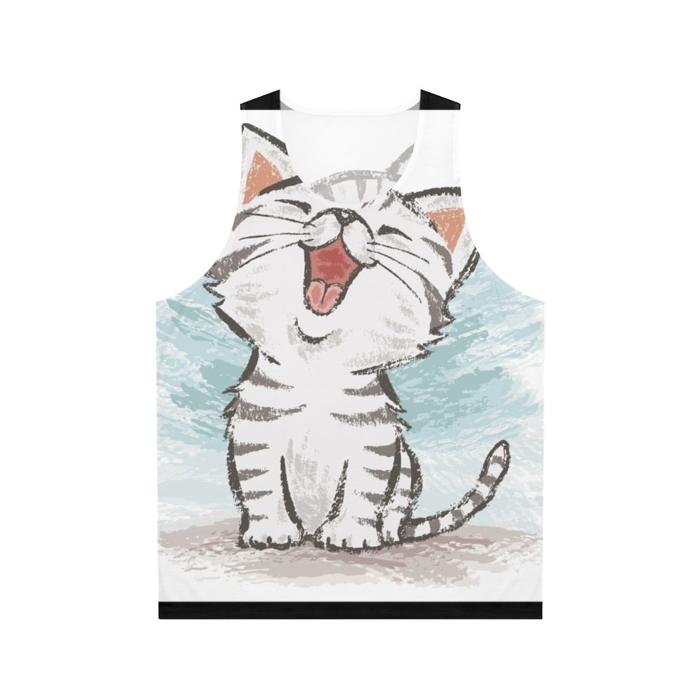 Happy American Shorthair cat illustration on a unisex tank top