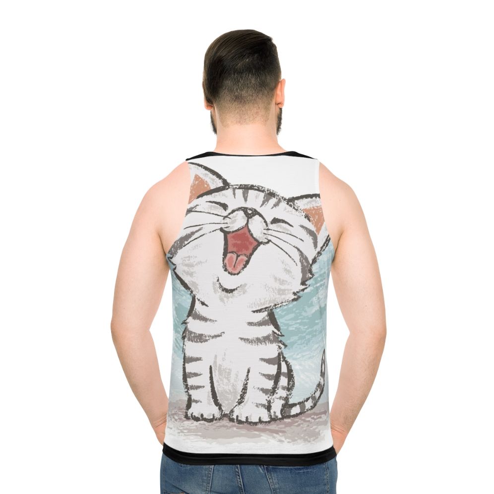 Happy American Shorthair cat illustration on a unisex tank top