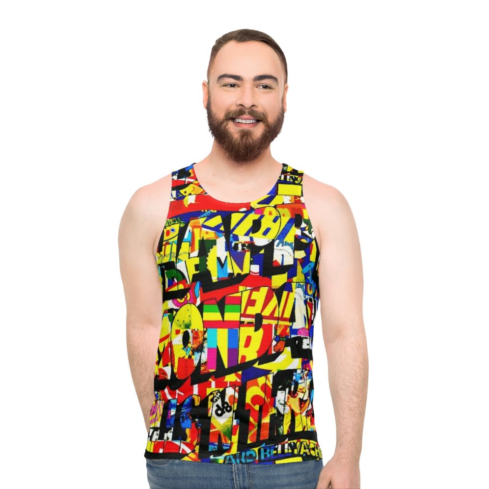 Happy Mondays unisex tank top with wallpaper design