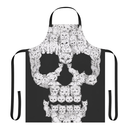 Harebrained Skull Apron with Graphic Kitten Design