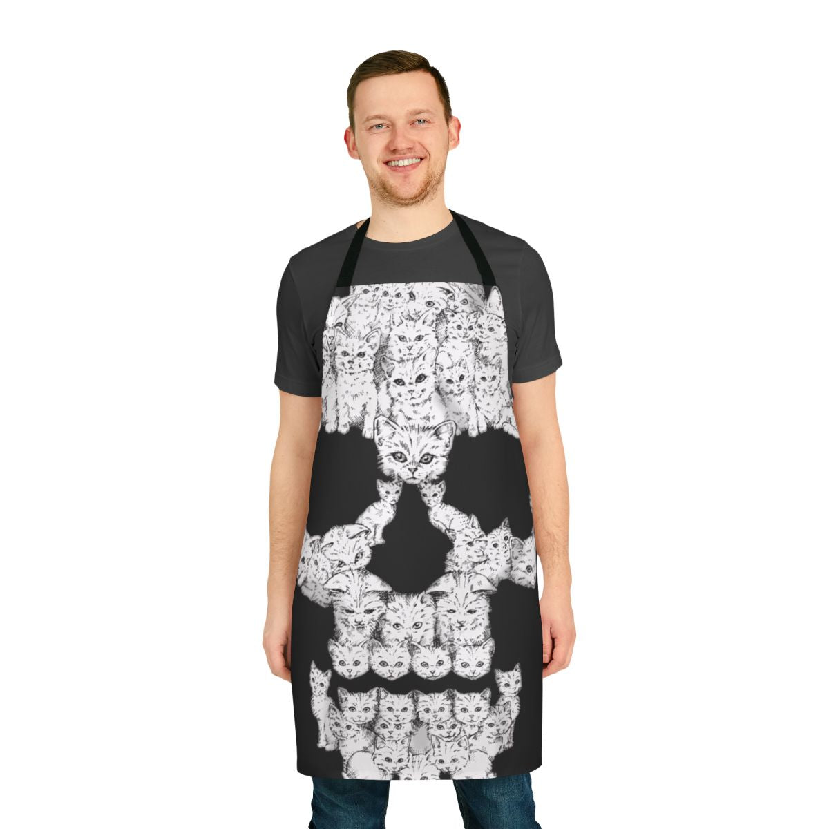 Harebrained Skull Apron with Graphic Kitten Design