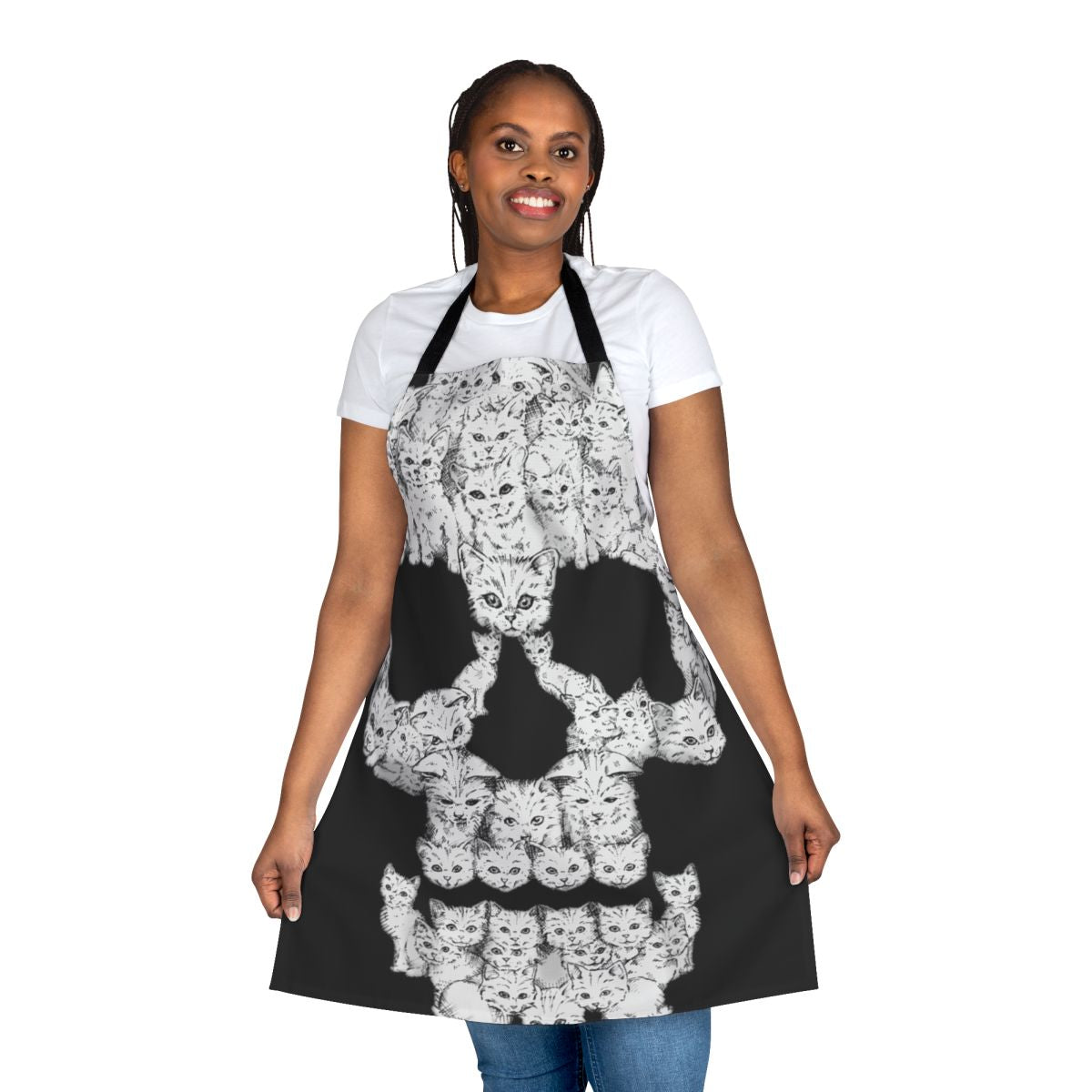 Harebrained Skull Apron with Graphic Kitten Design