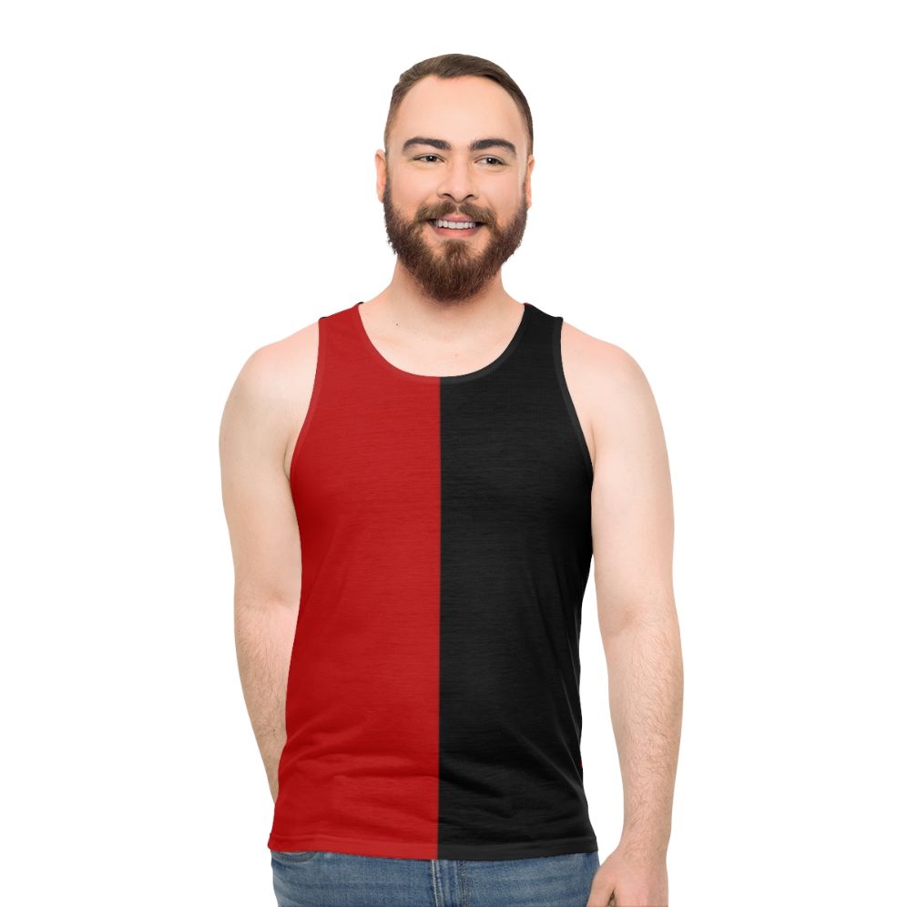 Harlequin two-tone black and red unisex tank top