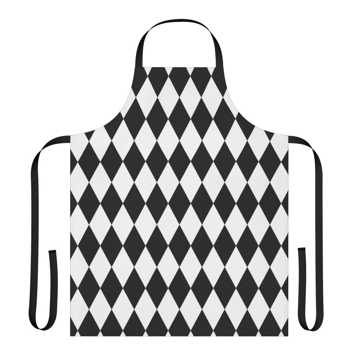 Harlequin diamond pattern apron in black and white