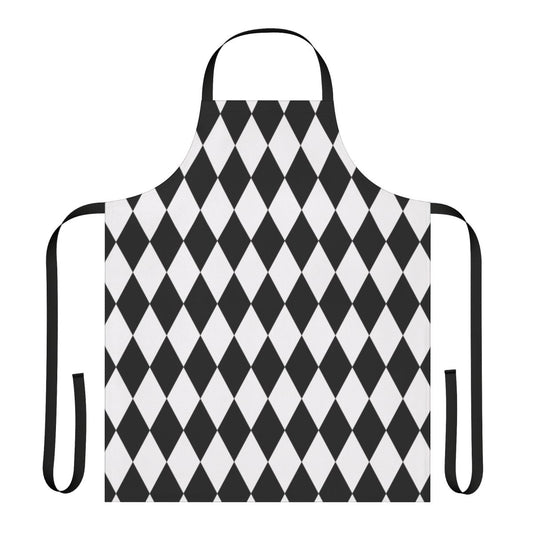 Harlequin diamond pattern apron in black and white