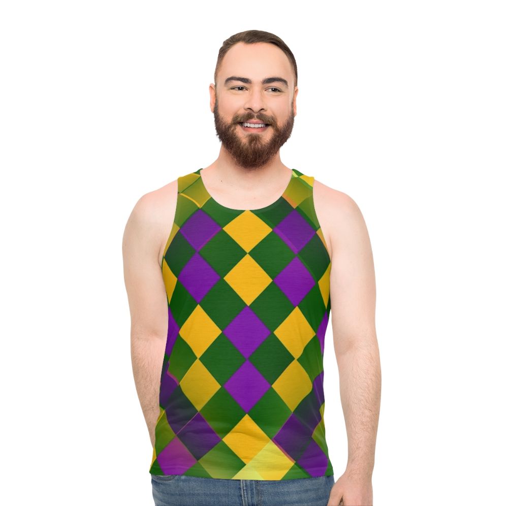 Harlequin patterned unisex tank top for Mardi Gras and New Orleans carnival