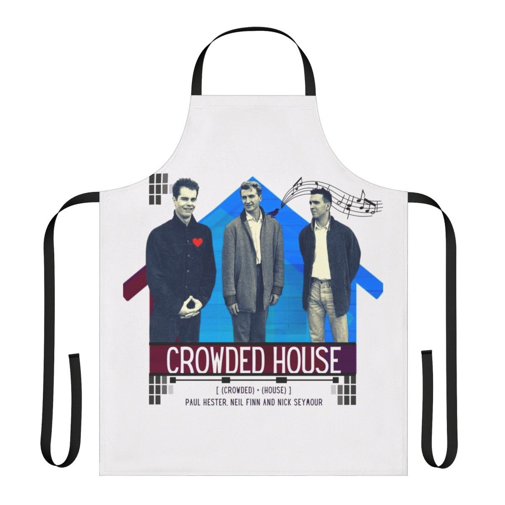 Crowded House inspired apron featuring nature-inspired artwork and musical elements