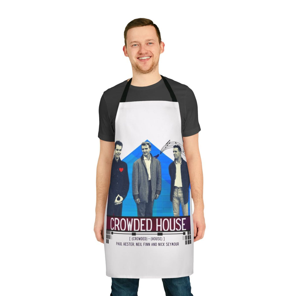 Crowded House inspired apron featuring nature-inspired artwork and musical elements