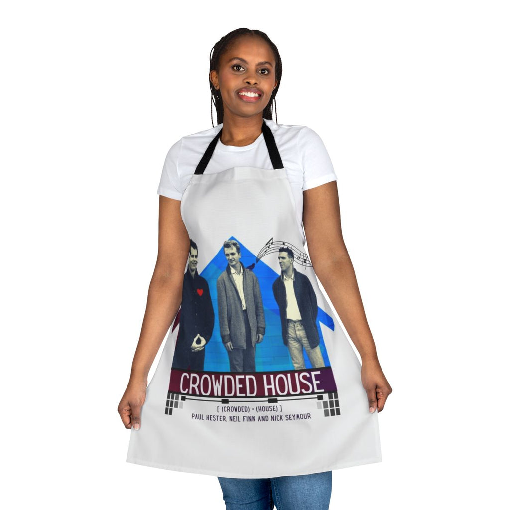 Crowded House inspired apron featuring nature-inspired artwork and musical elements